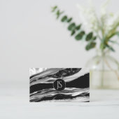 Zwarte marmer, zilver en moeder van Pearl Visitekaartje (Staand voorkant)