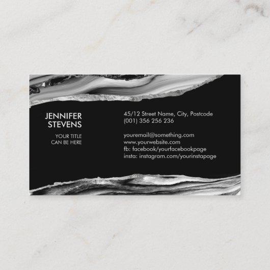 Zwarte marmer, zilver en moeder van Pearl Visitekaartje (Achterkant)