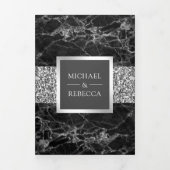 Zwarte Marmer Zilver Glitter Donkergrijze Huwelijk Drieluik Uitnodiging (Cover)