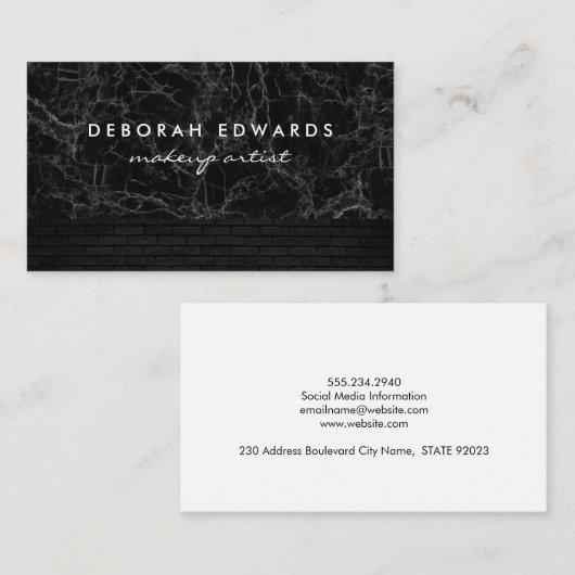 Zwarte marmer | Zwarte bakstenen muur Visitekaartje (Voorkant / Achterkant)