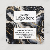  Zwarte marmeren aangepaste logo en QR-code  Vierkante Visitekaartje (Voorkant)