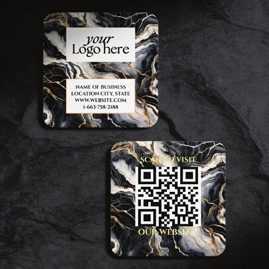 Zwarte marmeren aangepaste logo en QR-code  Vierkante Visitekaartje
