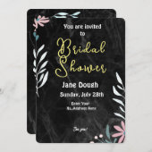 Zwarte Marmeren Achtergrond Minimalistische Bruids Kaart (Voorkant / Achterkant)