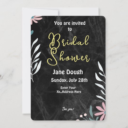 Zwarte Marmeren Achtergrond Minimalistische Bruids Kaart (Voorkant)