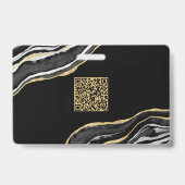 Zwarte Marmeren Agaat Geode Zakelijke QR Code Naam Badge (Achterkant)
