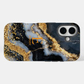 Zwarte marmeren chic gouden glitter monogram Case-Mate iPhone case (Achterkant (horizontaal))