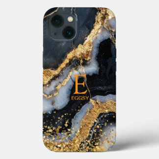 Zwarte marmeren chique gouden glitter monogram Case-Mate iPhone case
