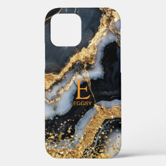 Zwarte marmeren chique gouden glitter monogram Case-Mate iPhone case