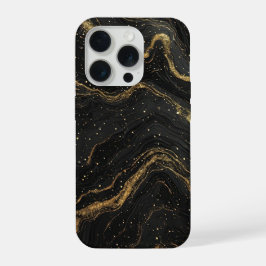 Zwarte Marmeren Elegantie ✨ Luxe Goud Ader Abstrac iPhone 15 Pro Case