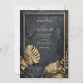 Zwarte Marmeren Gouden Monstera Tropische Moderne  Kaart (Voorkant)