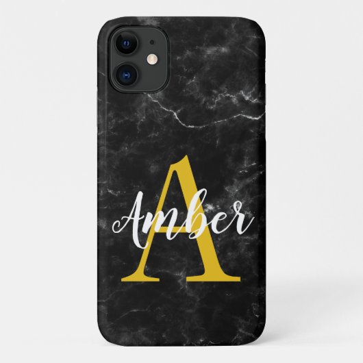 Zwarte marmeren iPhone/Samsung-hoes met initiële l Case-Mate iPhone Case (Achterkant)
