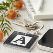 🖤 Zwarte Marmeren Letter A Initiaal Design 🖤 Sleutelhanger (Voorkant Rechts)