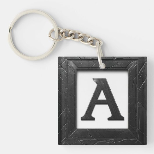 🖤 Zwarte Marmeren Letter A Initiaal Design 🖤 Sleutelhanger (Voorkant)