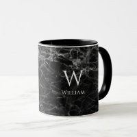 Zwarte Marmeren Monogram Naam Modern Witte Initiaa