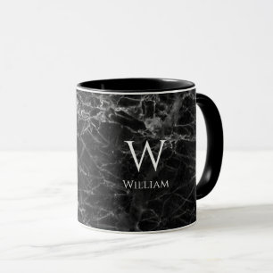 Zwarte Marmeren Monogram Naam Modern Witte Initiaa Mok