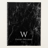 Zwarte Marmeren Monogram Naam Witte Initiaal Moder Planner (Voorkant)