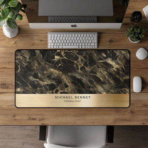 Zwarte Marmeren Nep Gouden Metallic Zakelijk Bureaumat