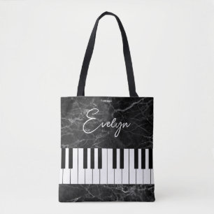 Zwarte Marmeren Piano Muziektas Tote Bag