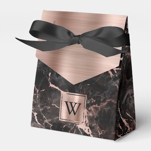 Zwarte Marmeren Roze Gouden Monogram Bedankdoosjes (Voorkant Zijde)