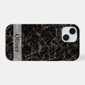 Zwarte marmeren steen textuur & eigen naam iPhone 15 case (Achterkant horizontaal)