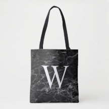 Zwarte Marmeren Tote Bag met Initiële Monogram
