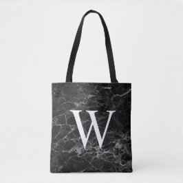 Zwarte Marmeren Tote Bag met Initiële Monogram