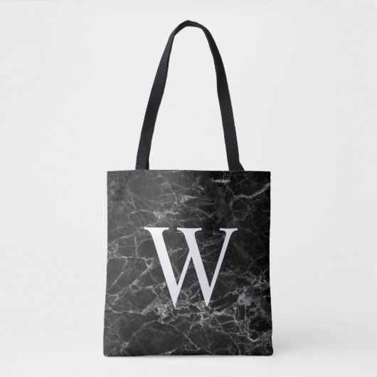 Zwarte Marmeren Tote Bag met Initiële Monogram (Voorkant)