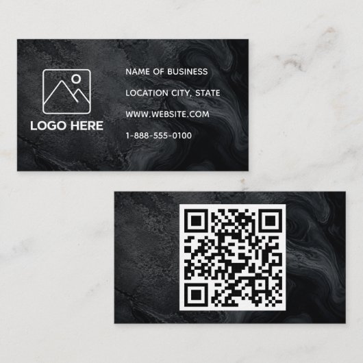Zwarte marmeren visitekaartje met QR-code (Voorkant / Achterkant)