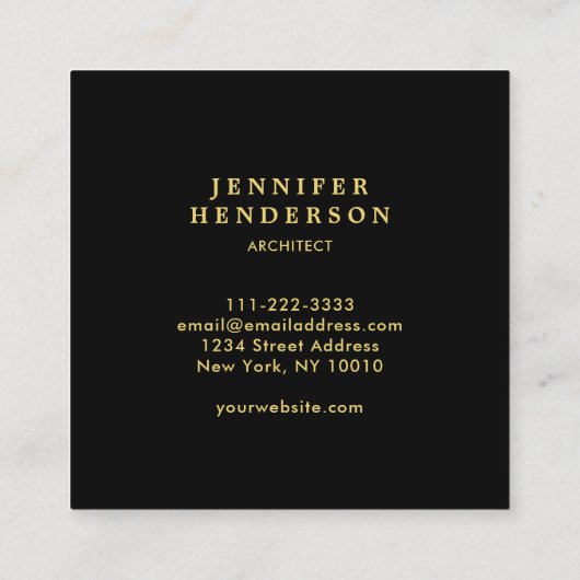 Zwarte marmergoudprofessional vierkante visitekaartje (Achterkant)