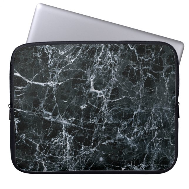 Zwarte marmertextuur laptop sleeve (Voorkant)
