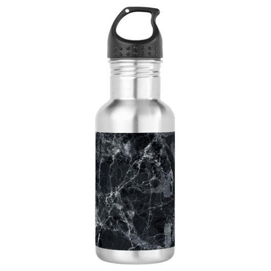 Zwarte marmertextuur waterfles  (Voorkant)