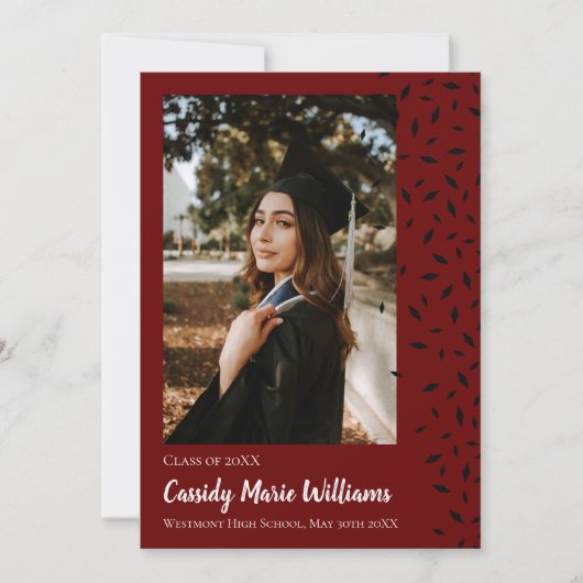Zwarte Maroon Confetti Afstuderen Aankondiging (Voorkant)