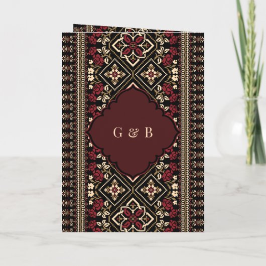 Zwarte Maroon Rode Ikat All in One Sikh Huwelijk (Achterkant)