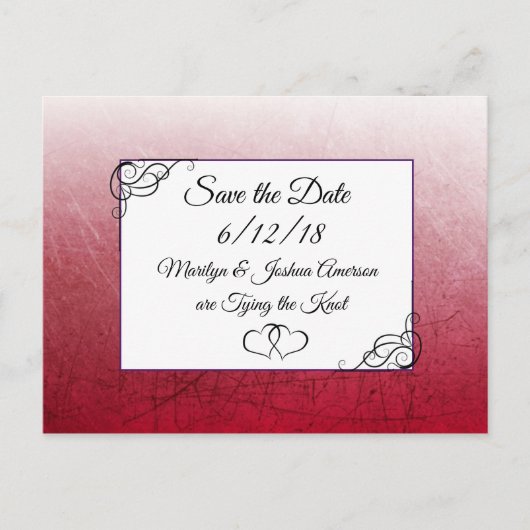 Zwarte maroon Wedding Save the Date Briefkaart (Voorkant)