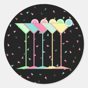 Zwarte Martini Cocktail Feest Confetti Ronde Sticker
