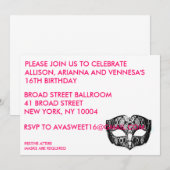 ZWARTE MASKPARTIJINVITATIE KAART (Voorkant / Achterkant)