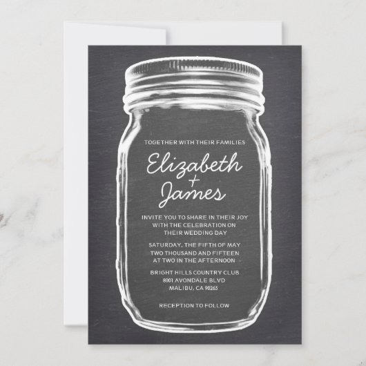 Zwarte Mason Jar Wedding Invitations Kaart (Voorkant)