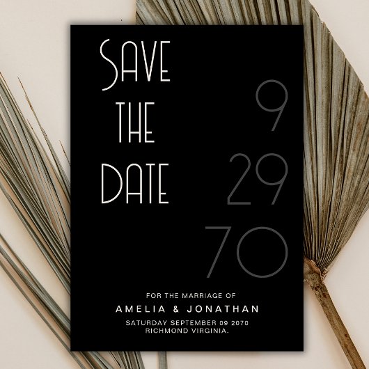 Zwarte matte eenvoudige minimale trouw save the da date