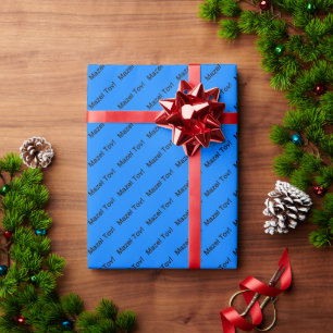 Zwarte Mazel Tov! (Gefeliciteerd) op azuurblauw Cadeaupapier