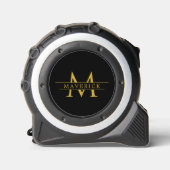 Zwarte meetlint met modern monogram rolmaat (Voorkant)