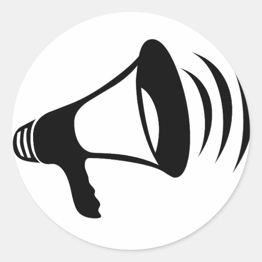 Zwarte Megafone Ronde Sticker (Voorkant)