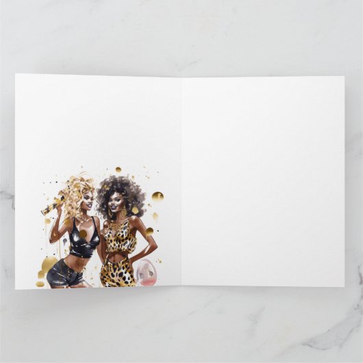 Zwarte meiden krullende beste vriendinnen luipaard kaart (Binnen)