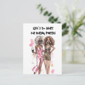 Zwarte meiden leopard en roze outfit party briefkaart (Staand voorkant)