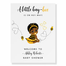 Zwarte meisje als gele bij baby shower welkomstbor