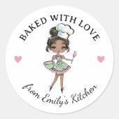 Zwarte Meisje Baker Chef Ronde Sticker (Voorkant)