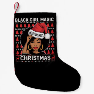 Zwarte Meisje Magie Prettig Kerstmis Afro-Amerikaa Kleine Kerstsok