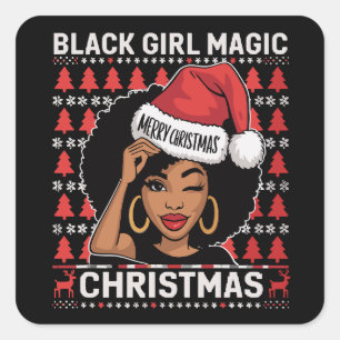 Zwarte Meisje Magie Prettig Kerstmis Afro-Amerikaa Vierkante Sticker