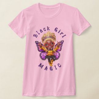 Zwarte Meisje Magie Vlinder Fee Roze T-Shirt