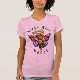 Zwarte Meisje Magie Vlinder Fee Roze T-Shirt