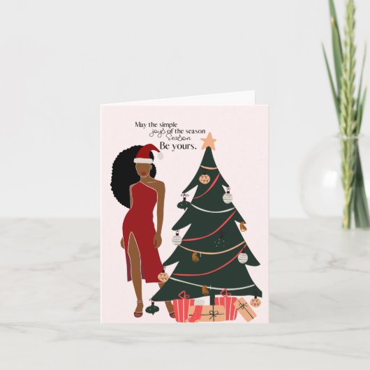 Zwarte meisje natuurlijk haar kerstkaart kaart (Voorkant)